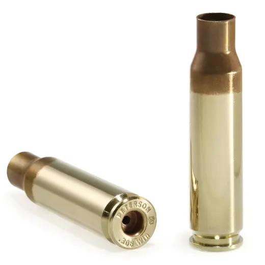 Étuis Peterson Match-Grade .308 Winchester LRP (Large Rifle Primer) avec collets recuits (50 pièces). Fabriqués aux États-Unis avec un accent sur la précision, des tolérances de production minimales et une longue durée de vie.